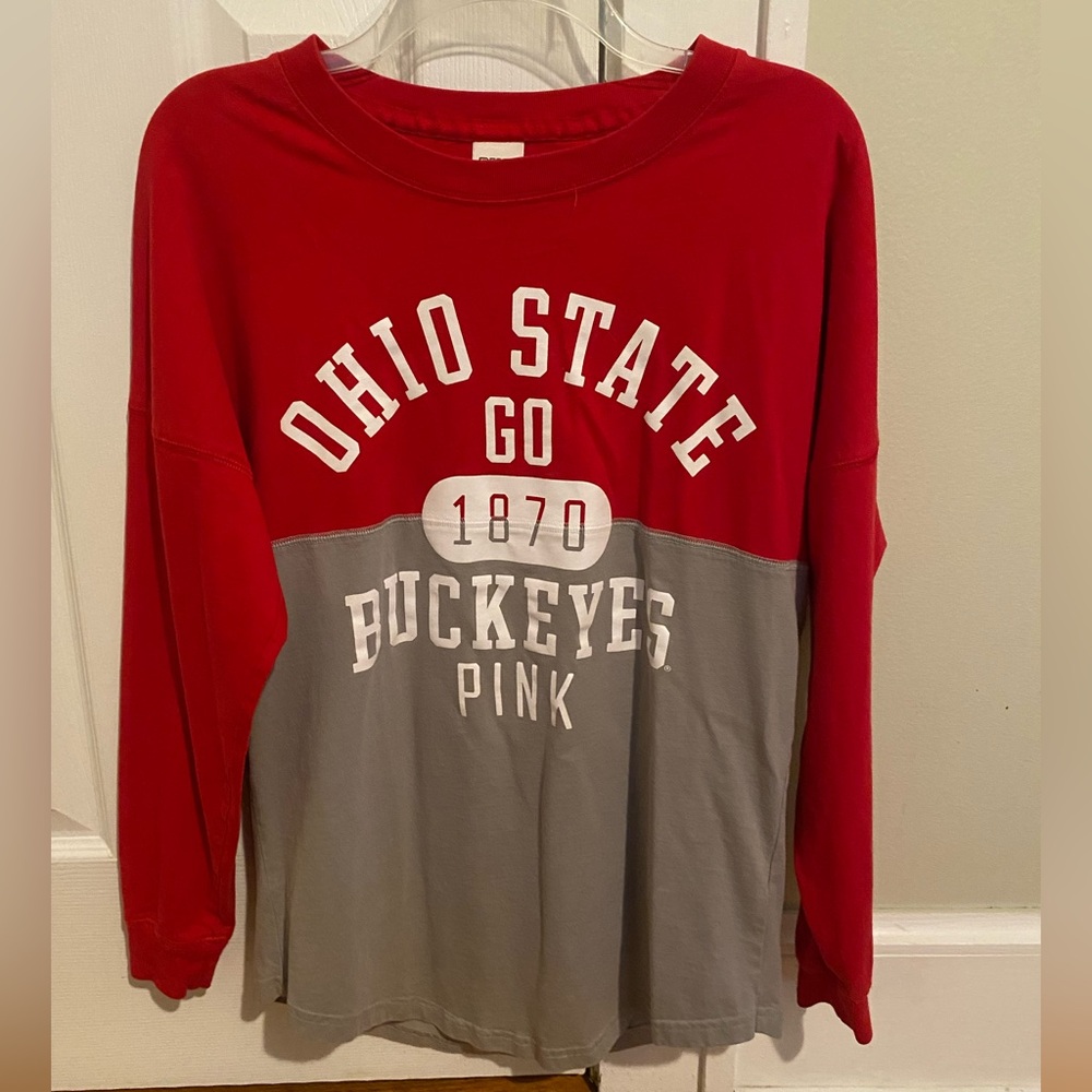 VS PINK Ohio State Buckeyes Red and Gray Long Sleeve Shirt
